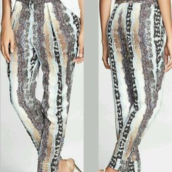 DIANE VON FURSTENBERG Atlas Snake Print Silk/Linen Brown Tan Loose Pants, 6 - Picture 8 of 8